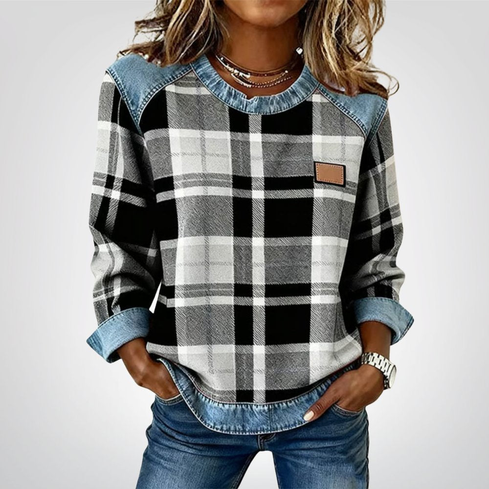Ivy | Sweatshirt with Checkered Patchwork