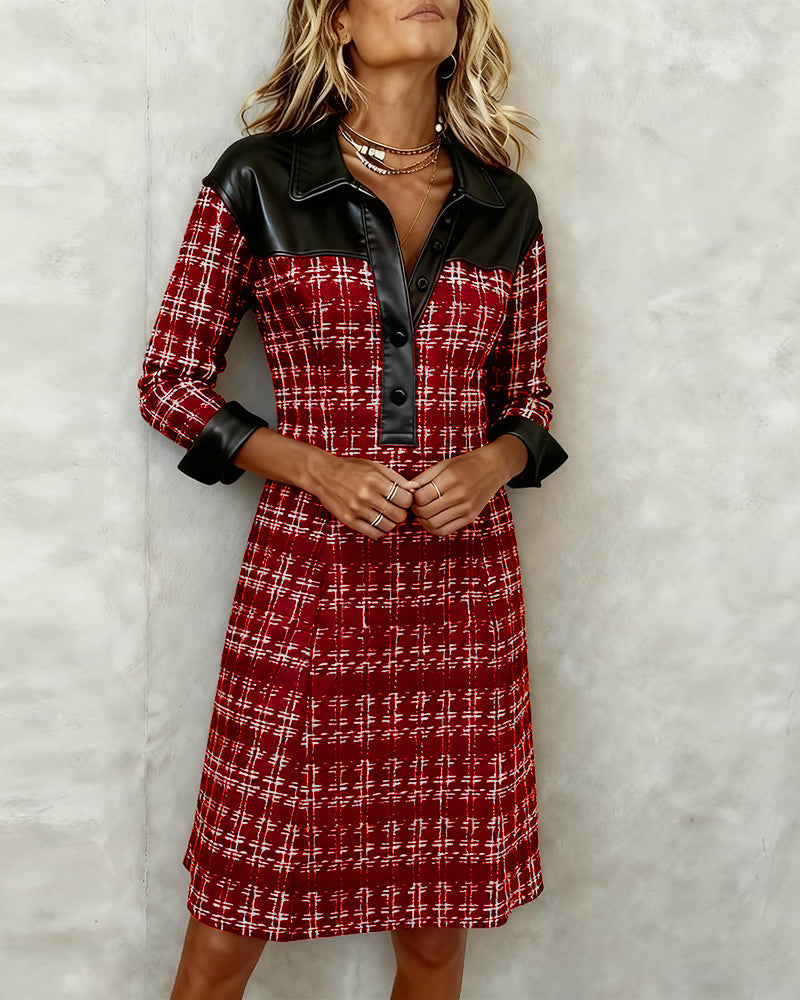 Julia | Long Sleeve Patchwork and Houndstooth Dress
