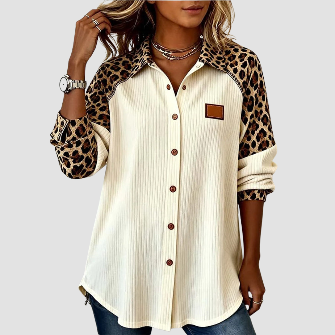 Sabrina - Bold Leopard Print Button-Down Shirt