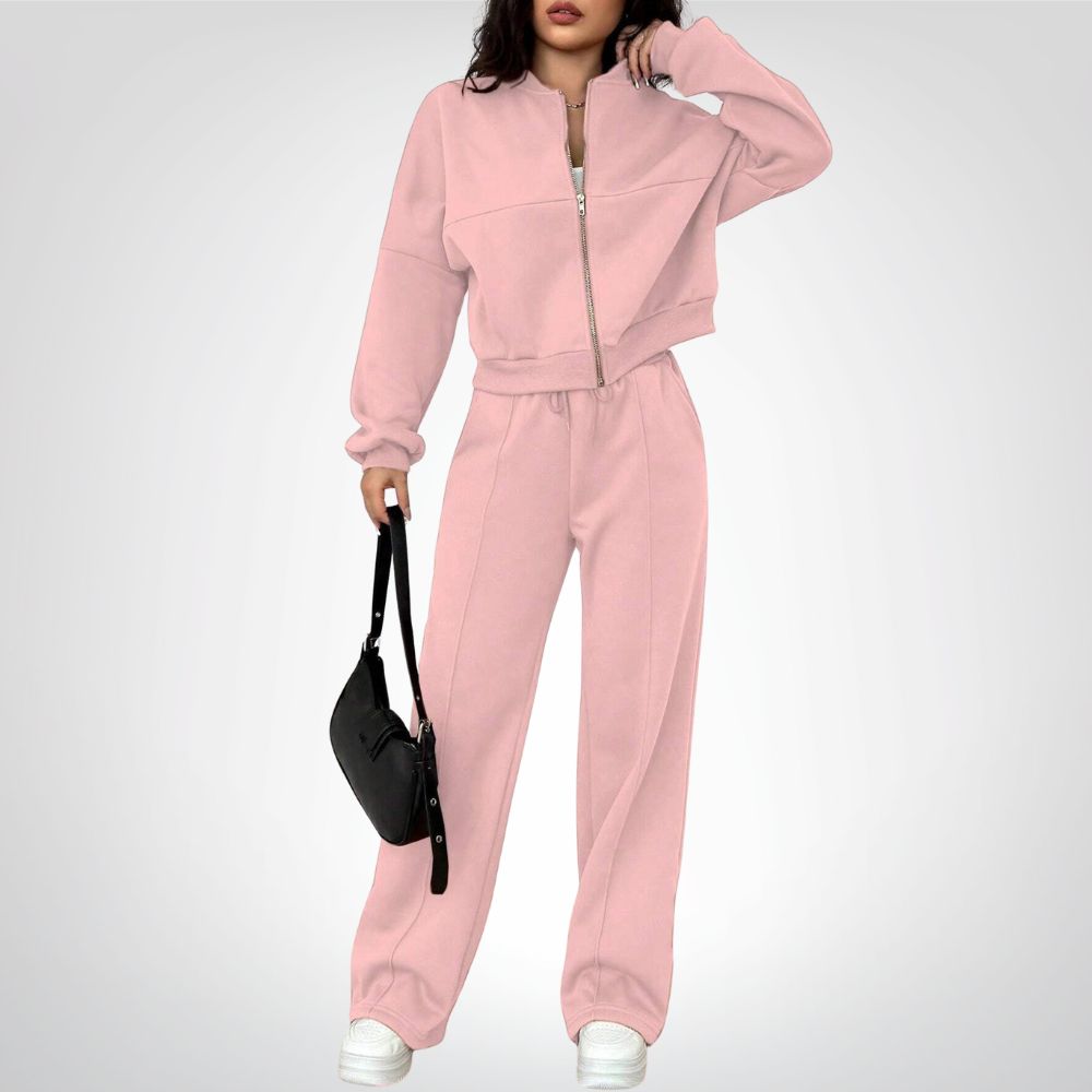 Liora | Zip-up Collarless Cardigan Pants Set
