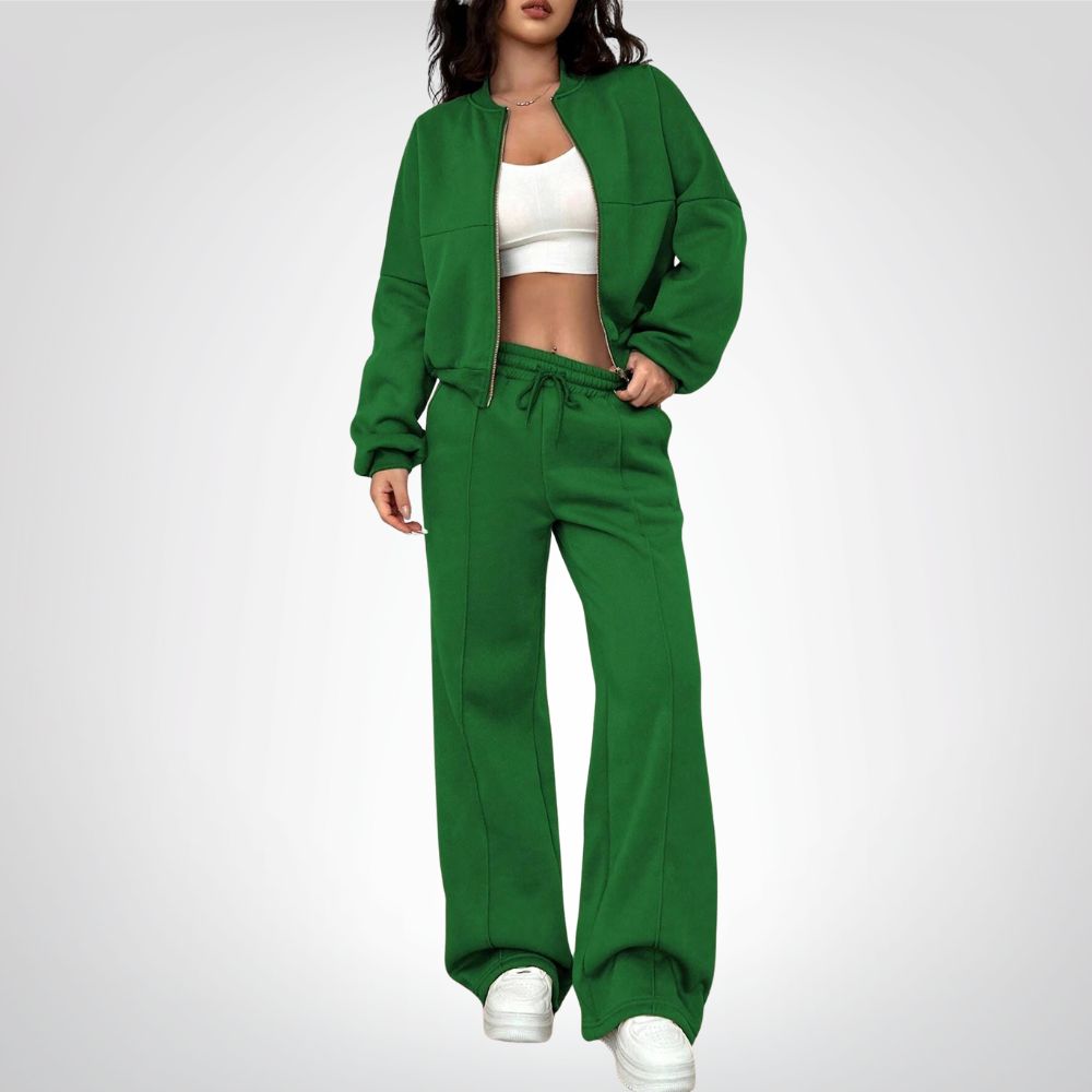 Liora | Zip-up Collarless Cardigan Pants Set