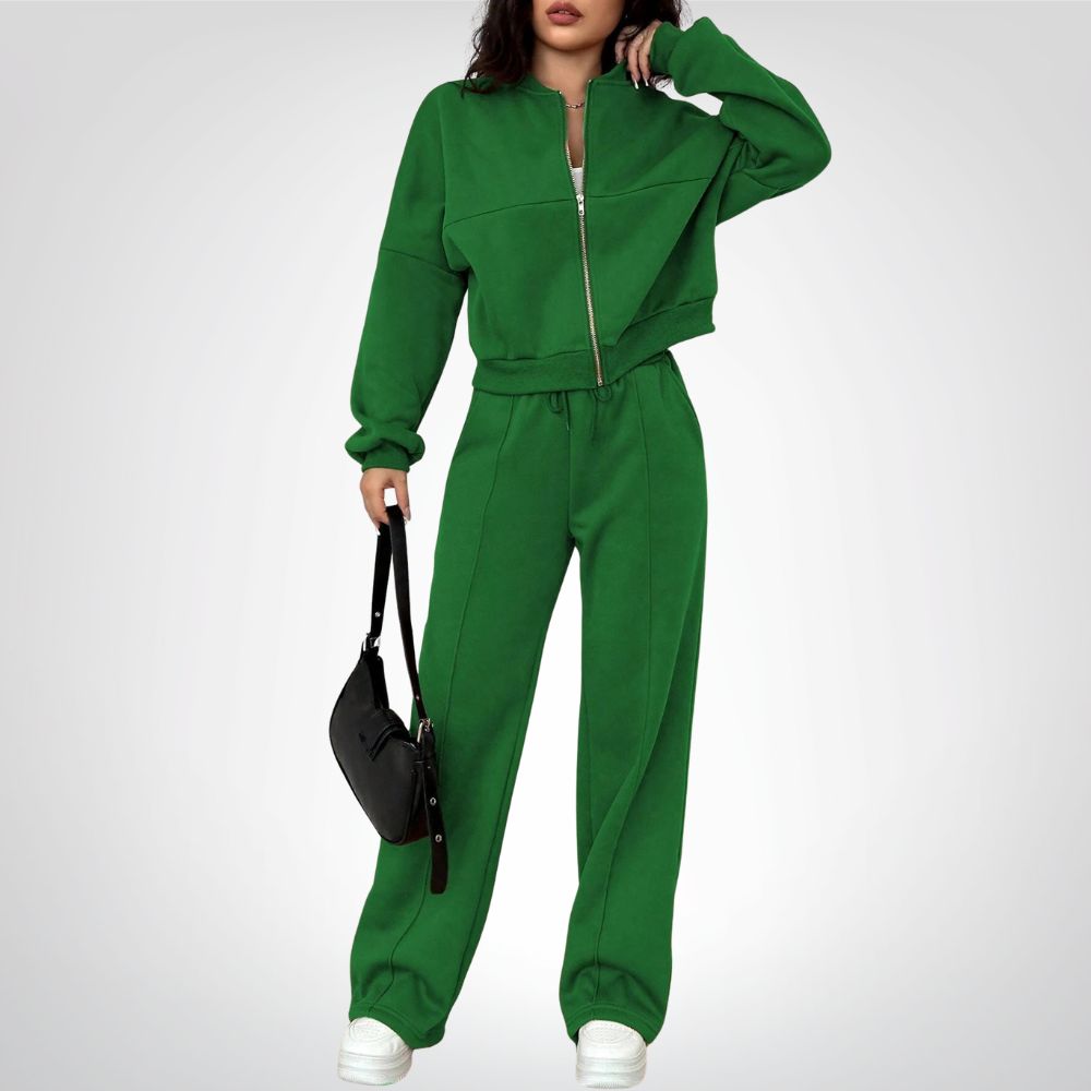 Liora | Zip-up Collarless Cardigan Pants Set