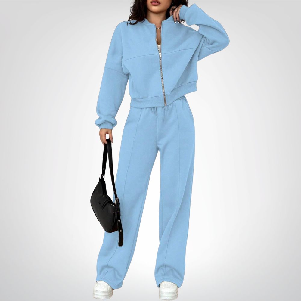 Liora | Zip-up Collarless Cardigan Pants Set