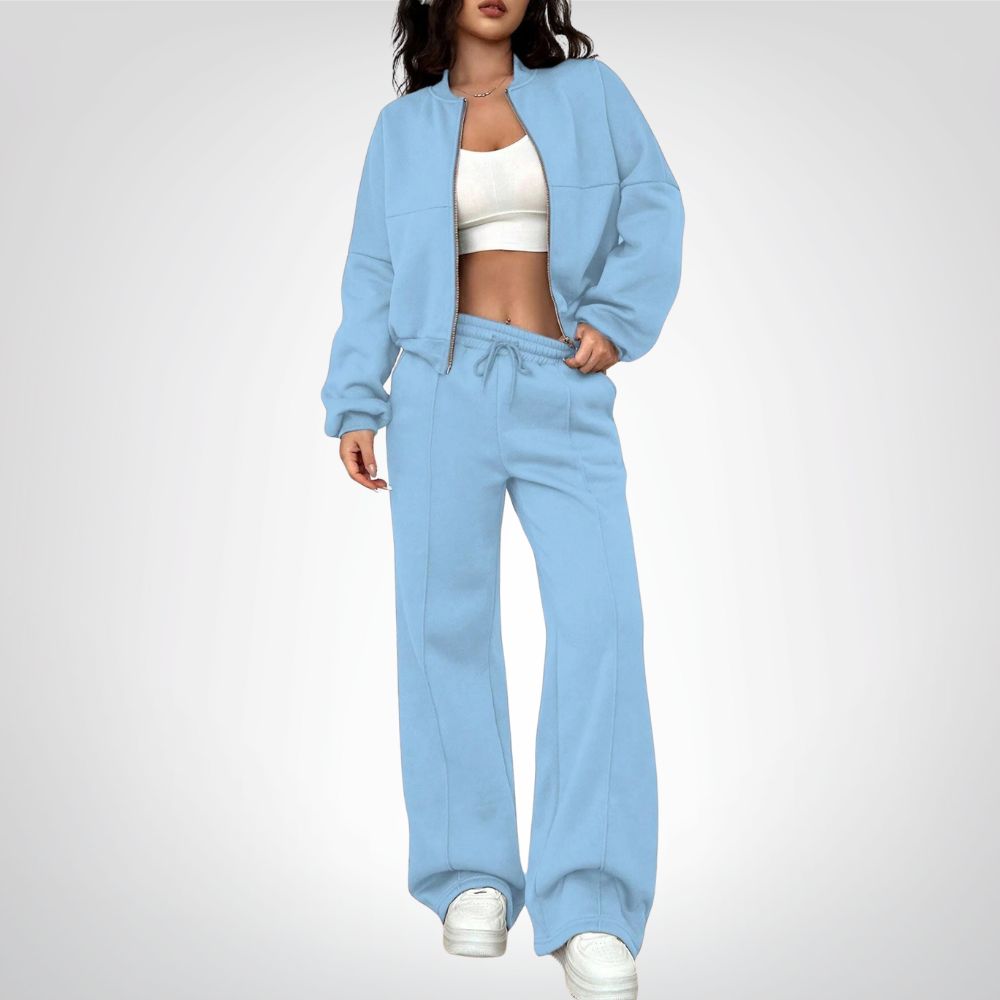 Liora | Zip-up Collarless Cardigan Pants Set