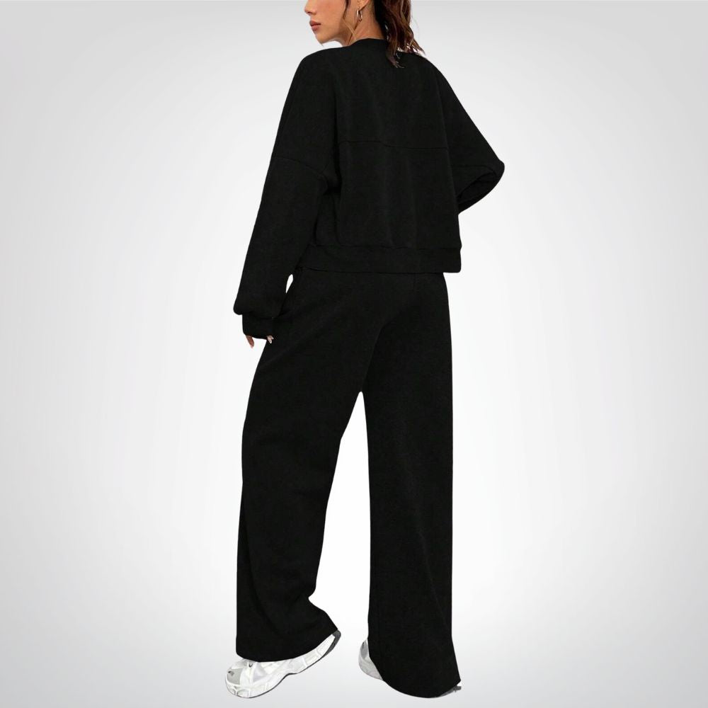Liora | Zip-up Collarless Cardigan Pants Set