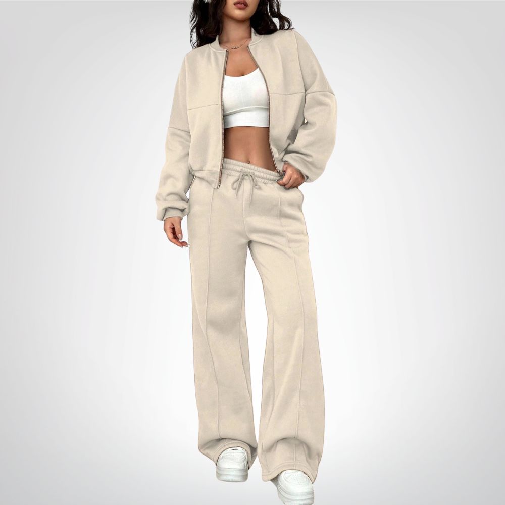 Liora | Zip-up Collarless‌ Cardigan Pants Set