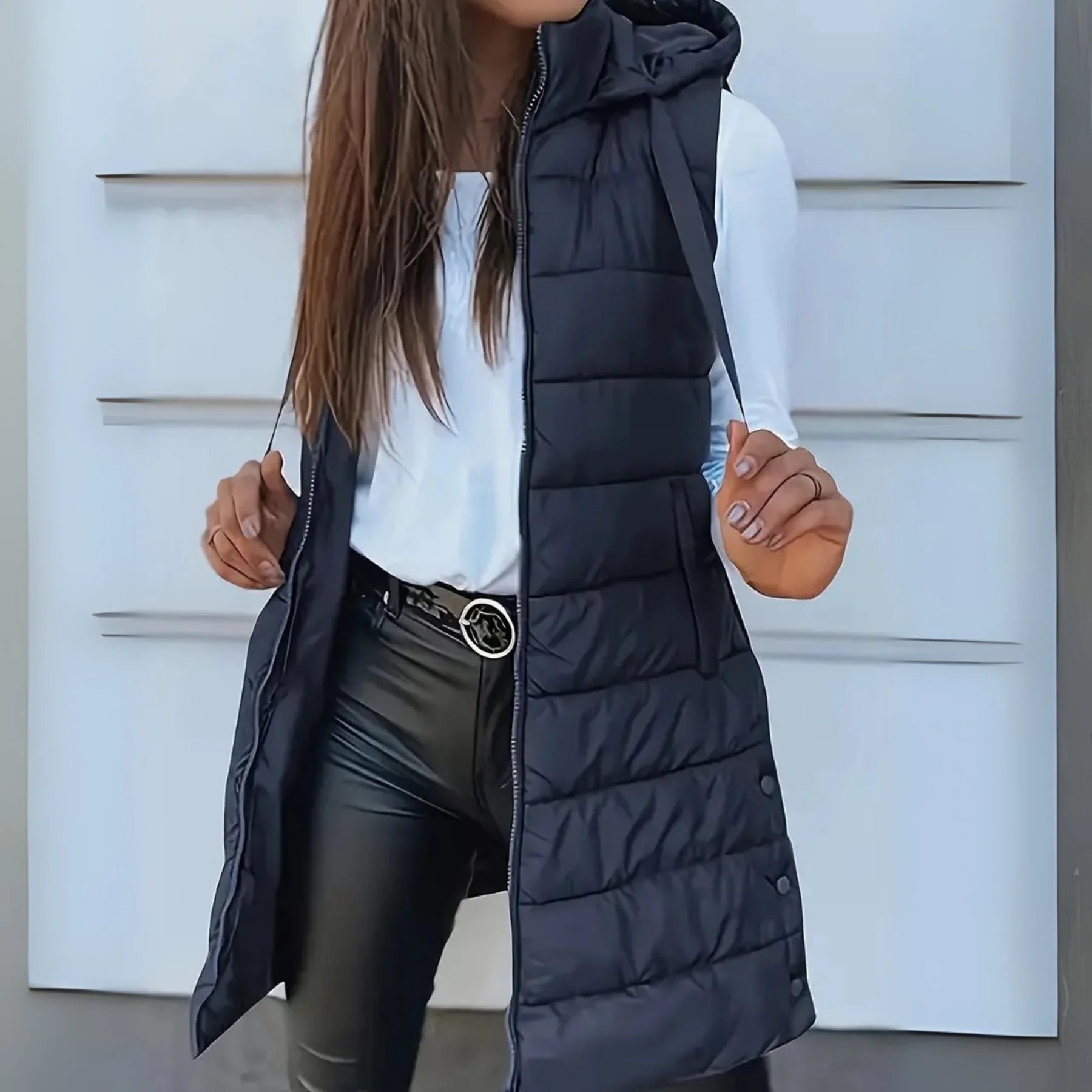 Rain | Casual Sleeveless Hood Long Puffer Vest