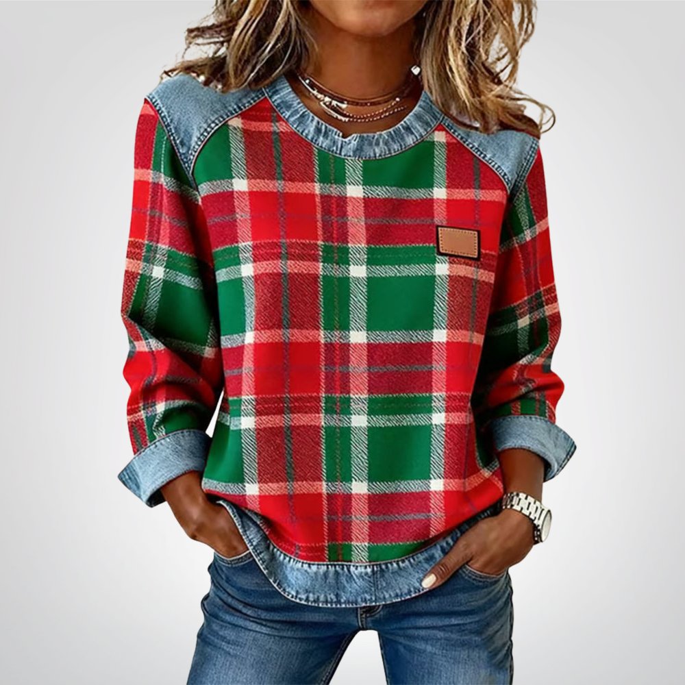 Ivy | Sweatshirt with Checkered Patchwork