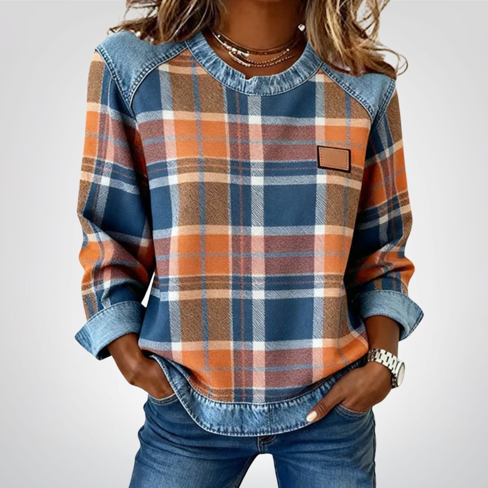 Ivy | Sweatshirt with Checkered Patchwork