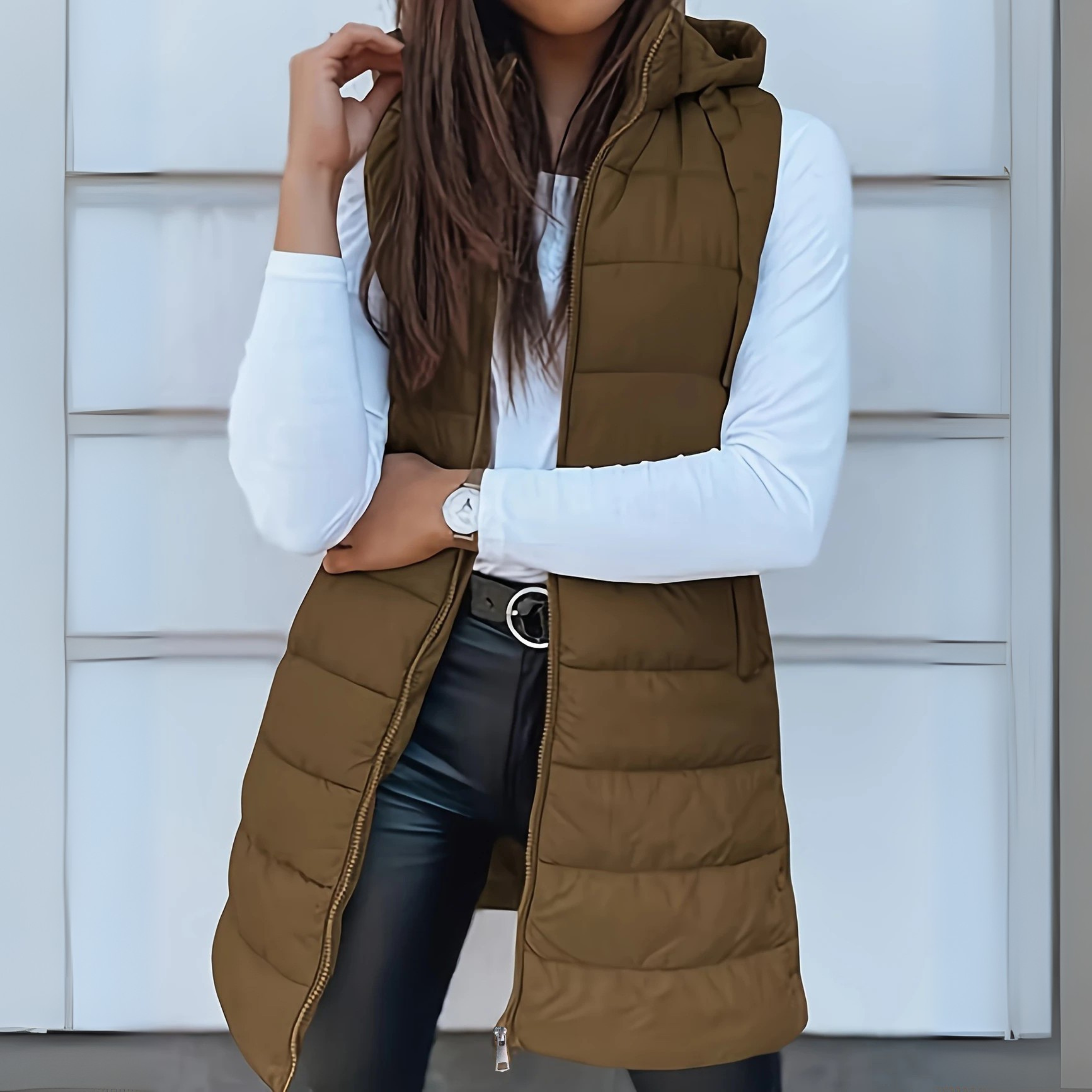 Rain | Casual Sleeveless Hood Long Puffer Vest