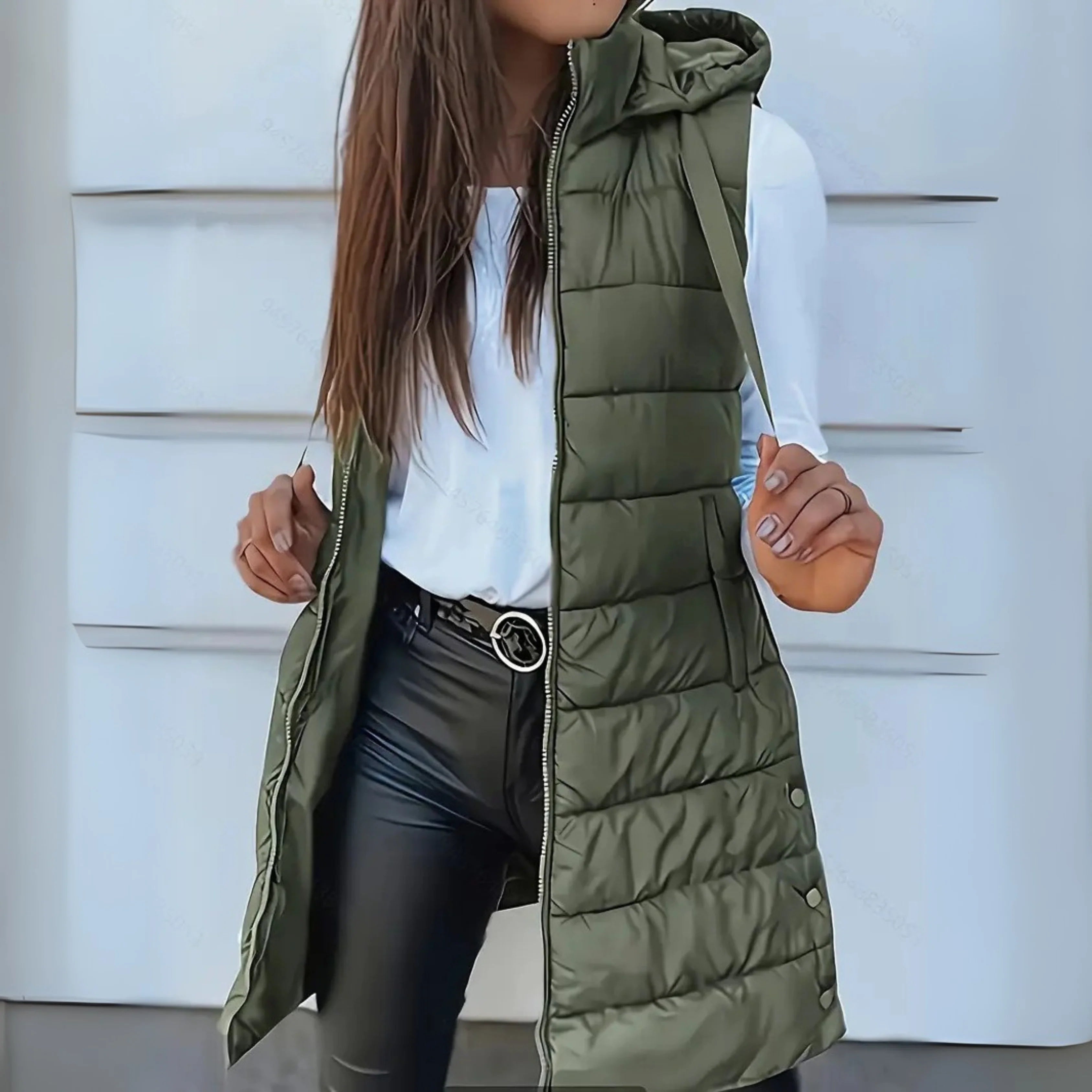 Rain | Casual Sleeveless Hood Long Puffer Vest