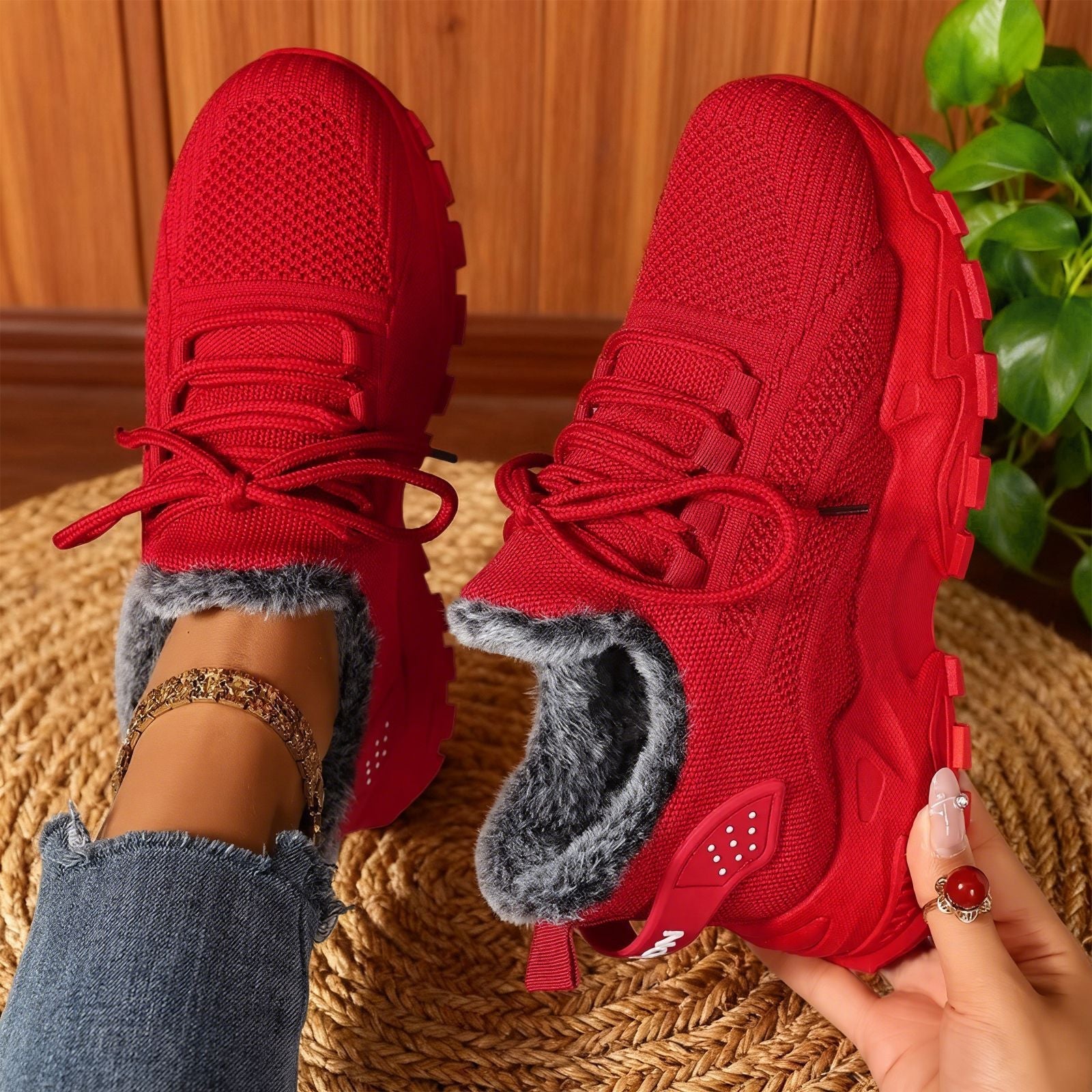 Brydee - Casual Fleece Lace-Up Lightweight Sneakers