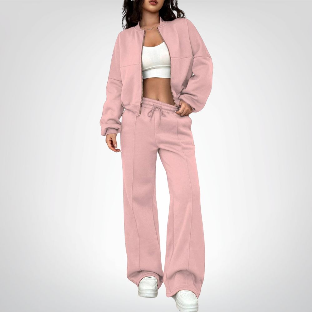 Liora | Zip-up Collarless‌ Cardigan Pants Set