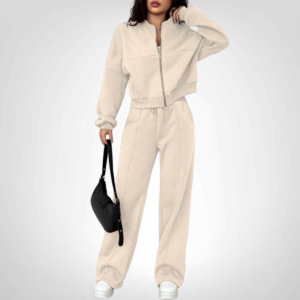 Liora | Zip-up Collarless‌ Cardigan Pants Set