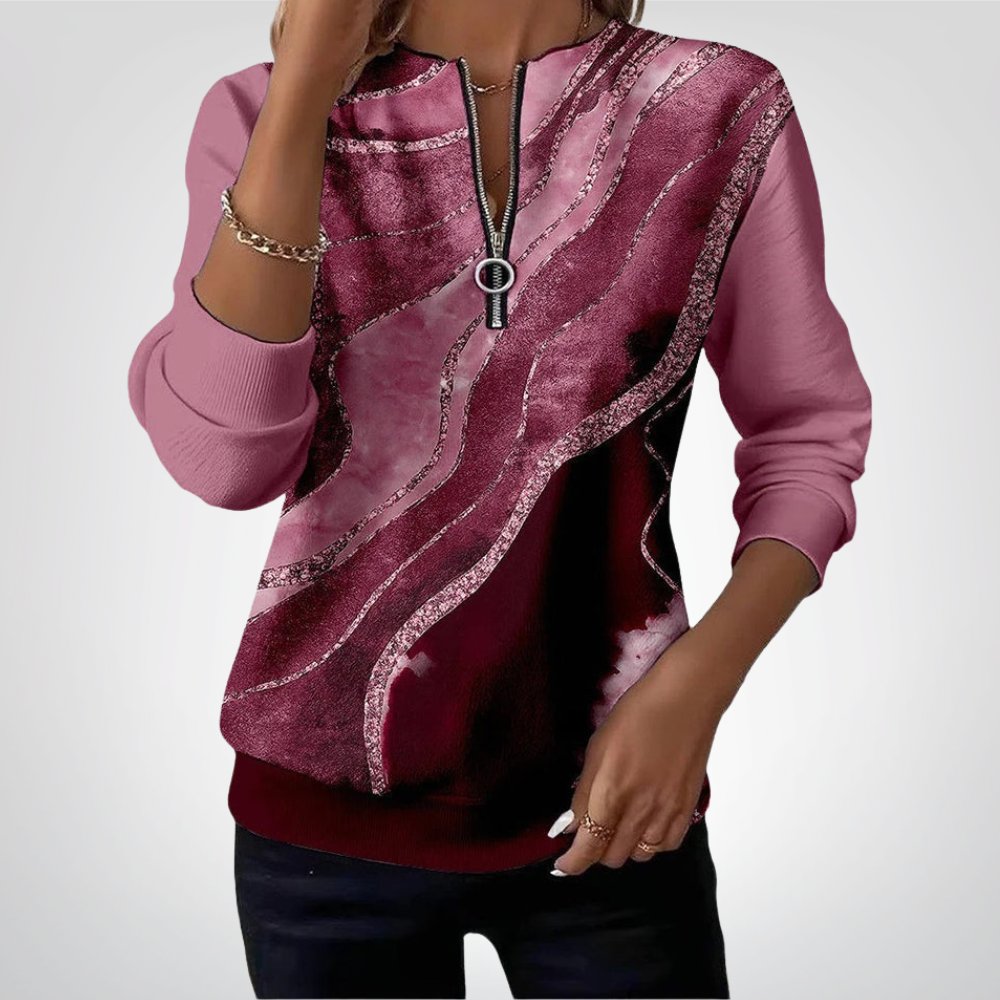 Victoria | Half-Zip Sweatshirt with Vintage Print