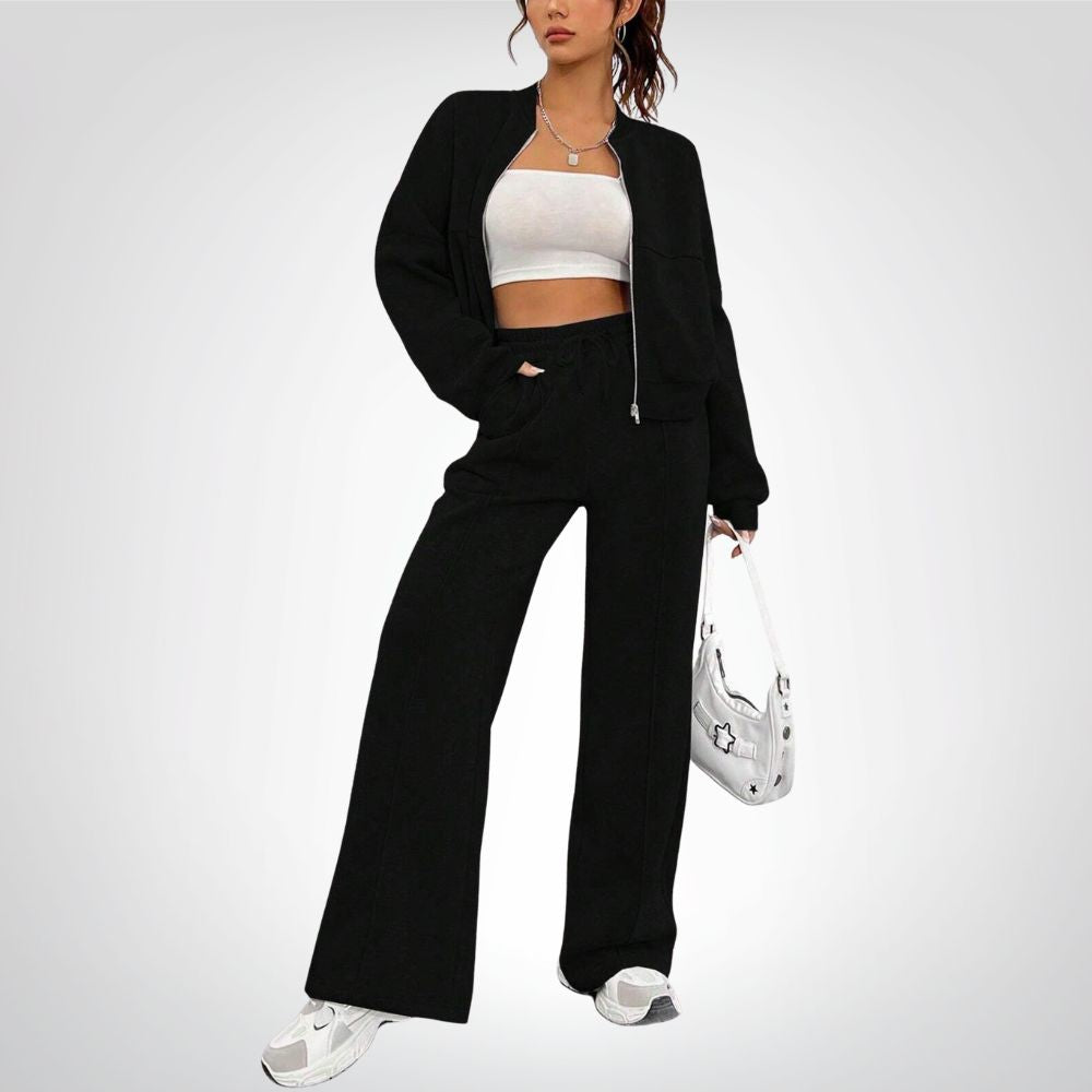 Liora | Zip-up Collarless‌ Cardigan Pants Set