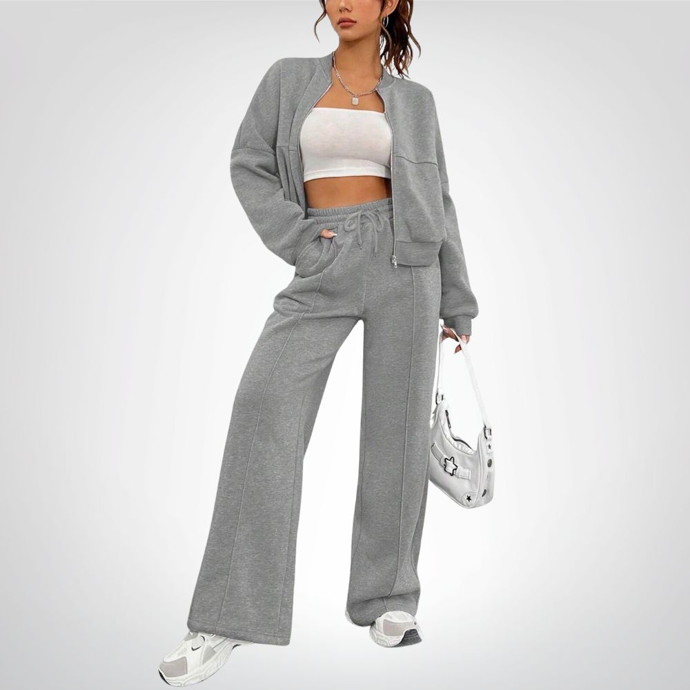 Liora | Zip-up Collarless‌ Cardigan Pants Set
